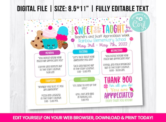 EDITABLE Sweet Candy Teacher & Staff Appreciation Week Flyer - Etsy