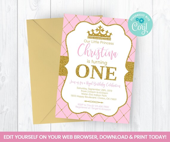 Editable Princess Invitation, Self Editing Invite, INSTANT ACCESS by SyM Party Printables ...