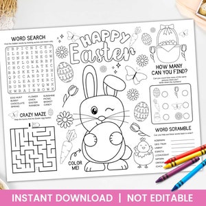 Frohe Ostern druckbare Kinder Aktivität Tischset | Ausmalen, Spiele und mehr! - PDF Sofort-Download.