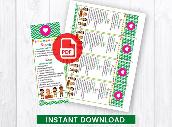 Scout Promise and Law Printable Bookmark, Troop Activity Handout, PDF Instant Download by SyM ...