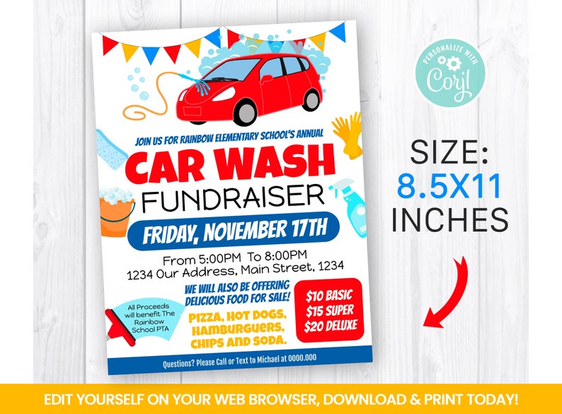 EDITABLE Car Wash Fundraiser Flyer Template Charity Non Etsy
