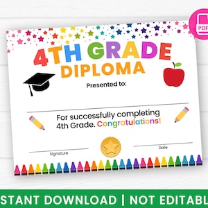 Diplôme d'études secondaires imprimable, certificat de fin d'études, dessin au crayon, téléchargement immédiat au format PDF