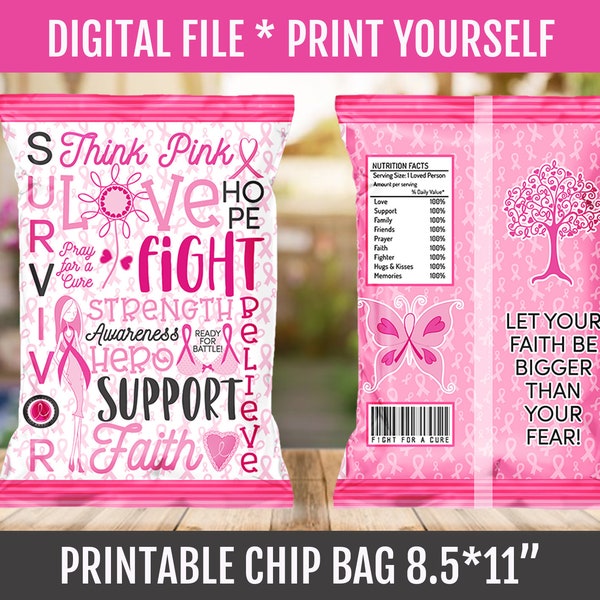 Breast Cancer Chip Bag, Inspirational Quotes, Survivor Support Gift Ideas, Goodies Bag, Instant Download