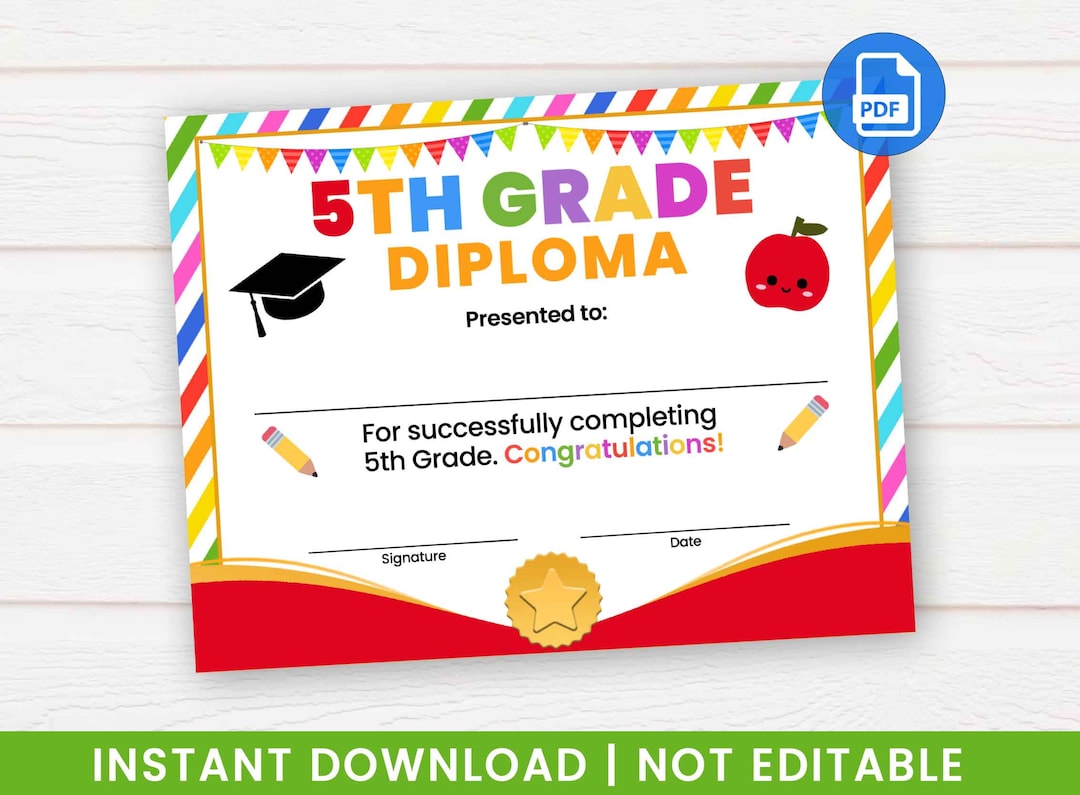 printable-5th-grade-graduation-diploma-end-of-school-certificate-pdf-instant-download-etsy
