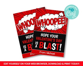 EDITABLE Whoopee rectangle tags, Whoopie Cushion Gift Tags ideas, Kid Valentine Self Editing favors, Happy Valentine's Day INSTANT ACCESS