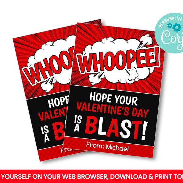 EDITABLE Whoopee rectangle tags, Whoopie Cushion Gift Tags ideas, Kid Valentine Self Editing favors, Happy Valentine's Day INSTANT ACCESS