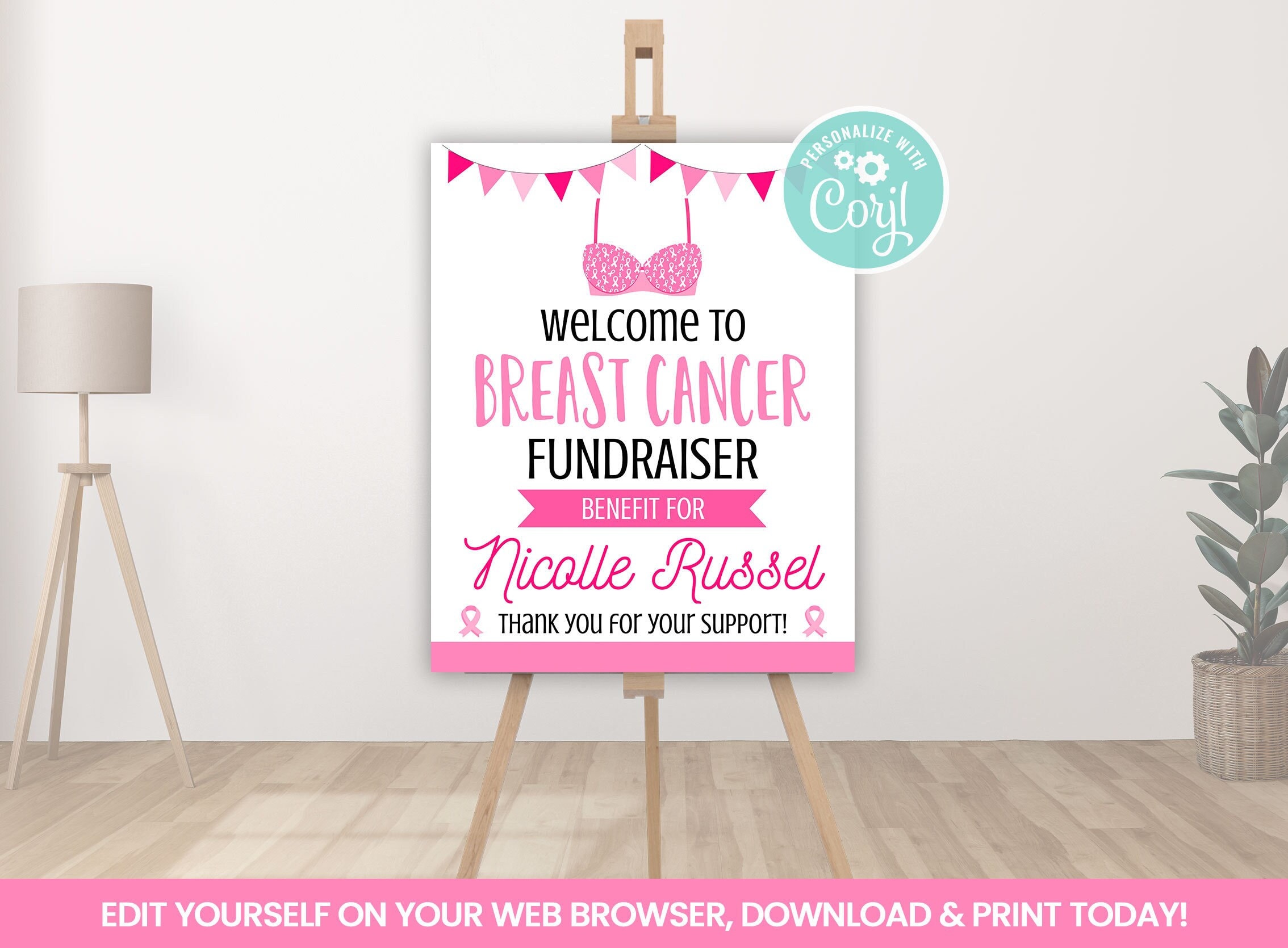 EDITABLE Breast Cancer Fundraiser Welcome Sign Cancer -  Portugal