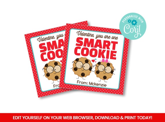EDITABLE Cookies Square Tags, Boy and Girl Treat Tags Ideas, Valentine Self Editing Favors, Happy Valentine's Day INSTANT ACCESS Il_570xn