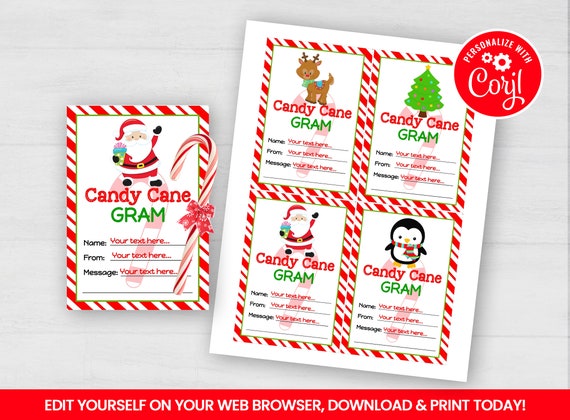 Editable Christmas Candy Cane Gram Christmas Tree Santa Etsy