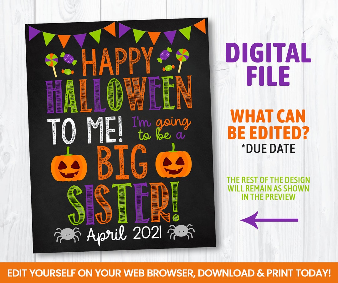 Editable Big Sister Announcement Sign, Halloween Self Editing Sign ...