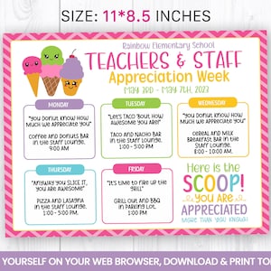 EDITABLE Cute Ice Cream Teacher & Staff Appreciation Flyer, Desserts Itinerary Week, Scoop Self Editing Invitation, Summer Weekly Planner