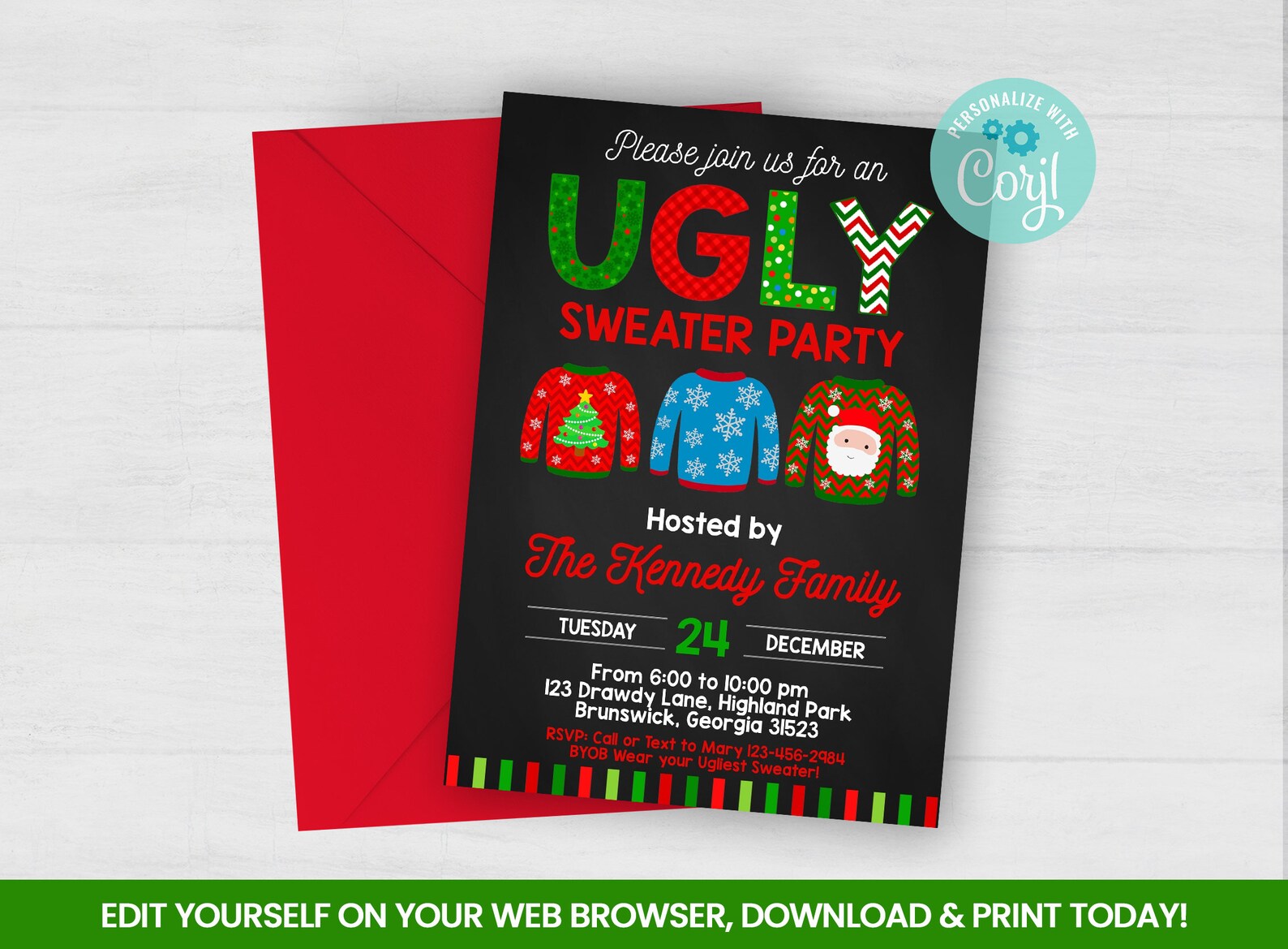 Editable Ugly Sweater Party Invitation Tacky Sweater Contest | Etsy