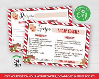 Editable Christmas Cookie Exchange Recipe Card, Holiday Recipe Self Editing Cards,  INSTANT ACCESS