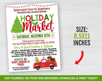 EDITABLE Holiday Market Flyer Template, Shopping Event, Boutique, Bazaar Self Editing 8.5x11 Inches INSTANT ACCESS