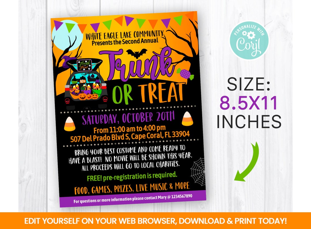 EDITABLE Halloween Trunk or Treat Flyer Template Dark - Etsy UK