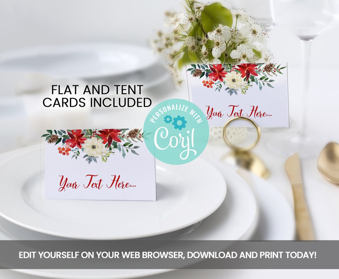 Editable Christmas Food Tent Card Watercolor Floral - Etsy