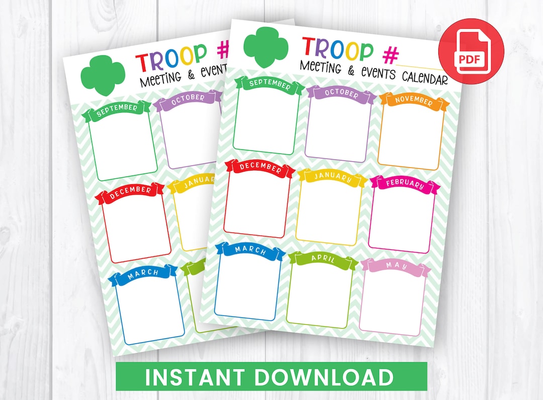 Troop Girl Scout Yearly Calendar, Meeting and Events Planner Sheet ...