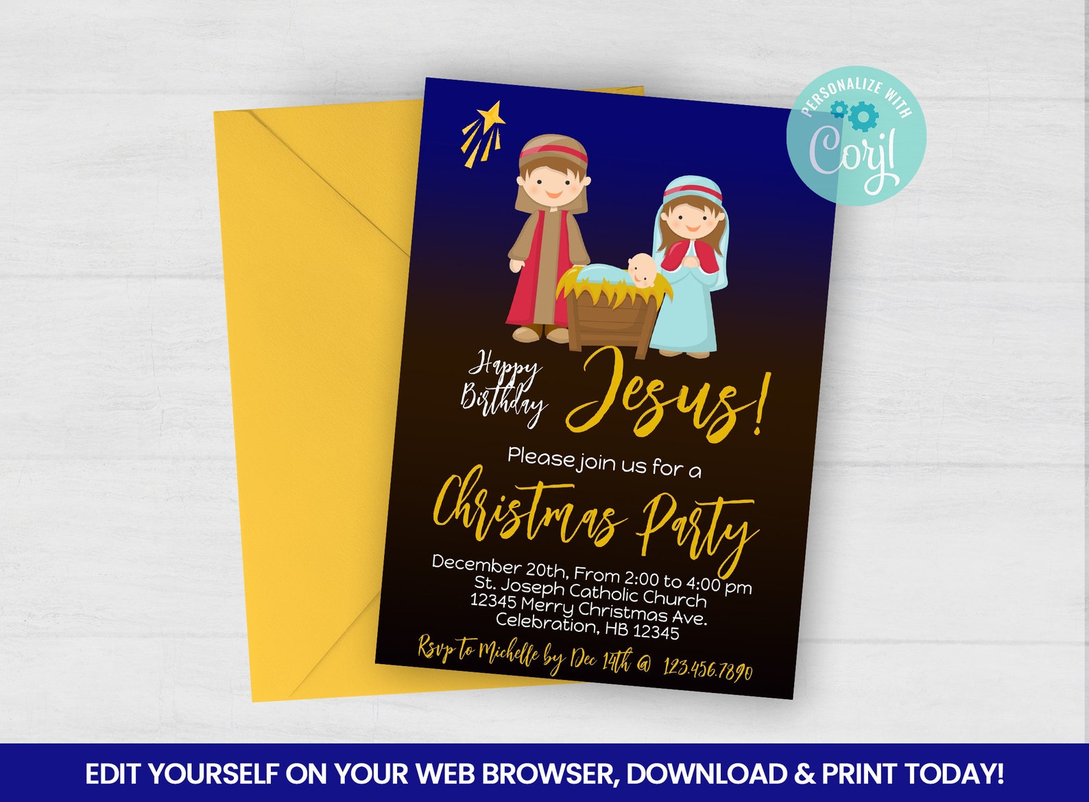 Editable Happy Birthday Jesus Invitation Nativity Kids - Etsy
