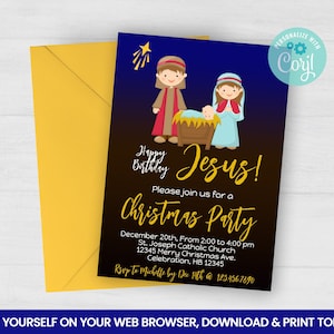 Editable Happy Birthday Jesus Invitation Nativity Kids - Etsy
