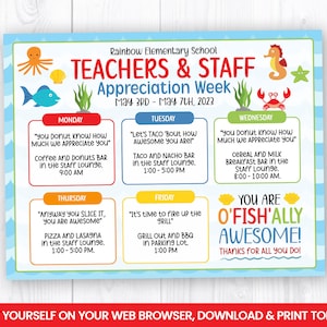 EDITABLE Under the Sea Teacher & Staff Appreciation Flyer, Ocean Itinerary Week, Fish Self Editing Invitation, Nautical Weekly Planner