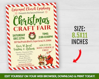 EDITABLE Christmas Craft Fair Flyer Template, Boutique, Bazaar, Shoping Event Flyer, Vintage Self Editing 8.5x11 Inches INSTANT ACCESS