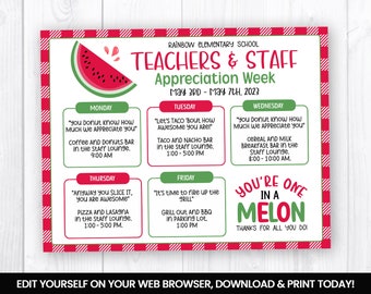 EDITABLE Watermelon Teacher & Staff Appreciation Week Itinerary, Fruit Self Editing Invitation, Summer School Flyer, Picnic, Barbecue