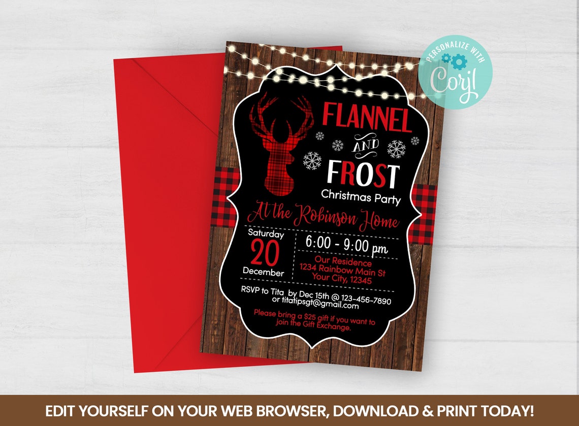 Editable Flannel and Frost Invitation Plaid Lumberjack Self - Etsy