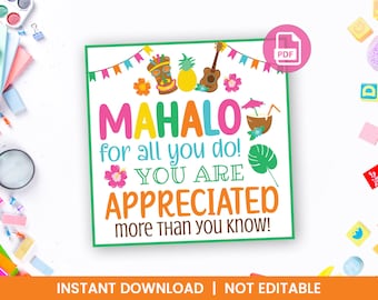 Tropical Hawaiian Themed Teacher Appreciation Week Gift Tag, Neon, Educators, Boss, Worker, Staff Corporate Treat Tags, PDF Instant Download