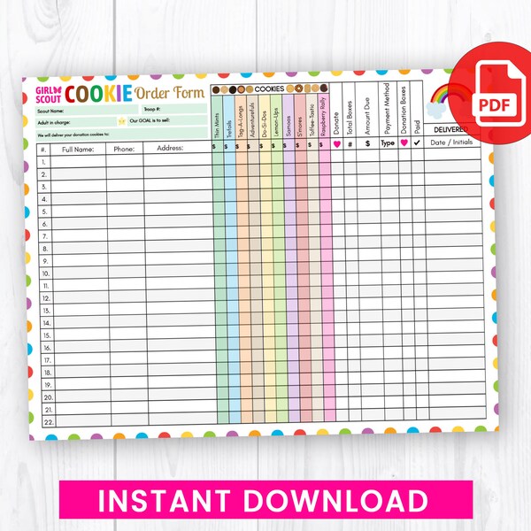Girl Scout Cookies Order Forms Etsy