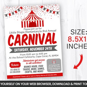 EDITABLE Carnival Fair Event Flyer Template, Charity Non Profit Event Poster, Family Circus Self Editing 8.5x11 In INSTANT ACCESS