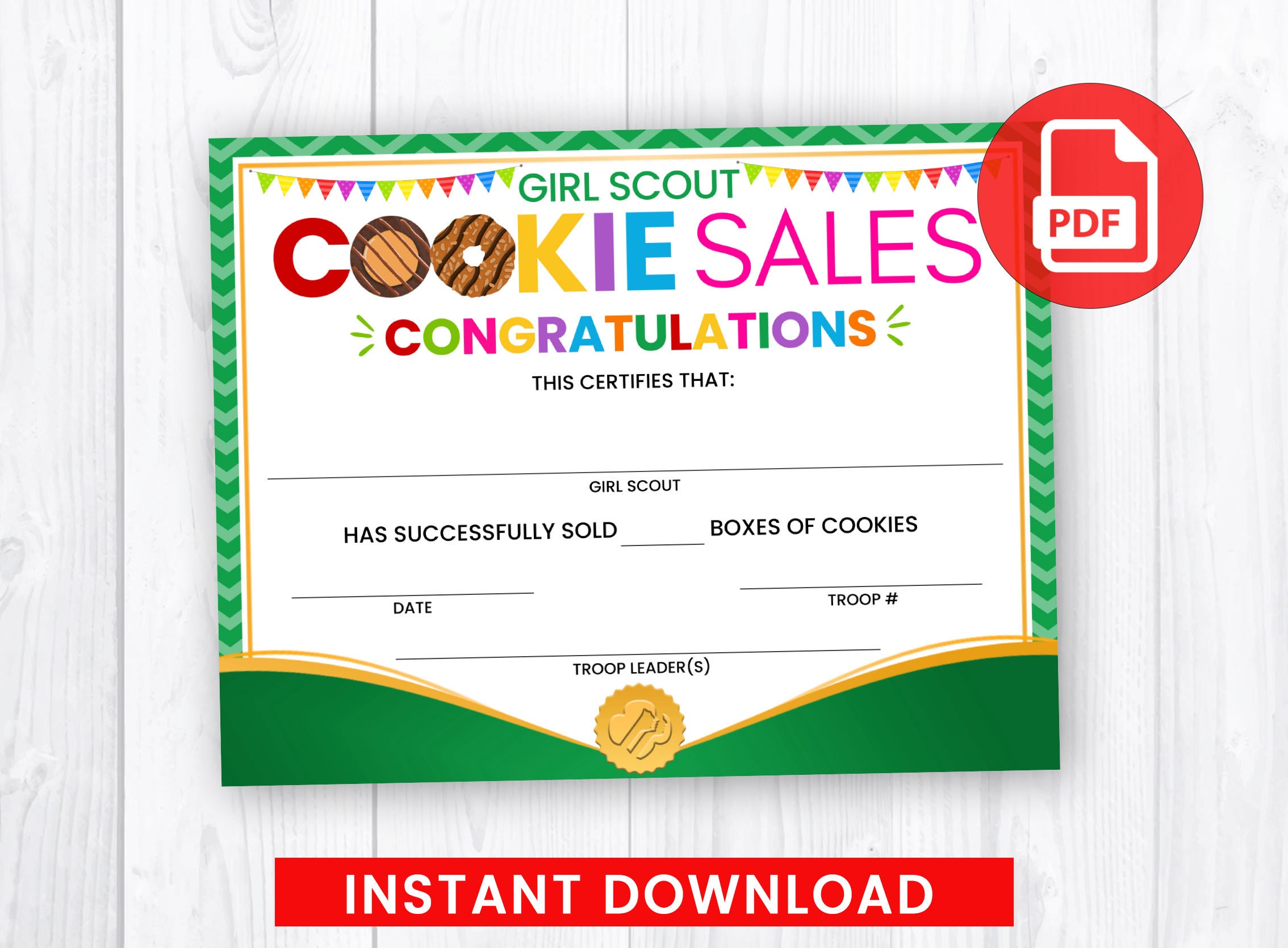 Girl Scout Cookie Sales Certificate Award Certificate PDF Etsy