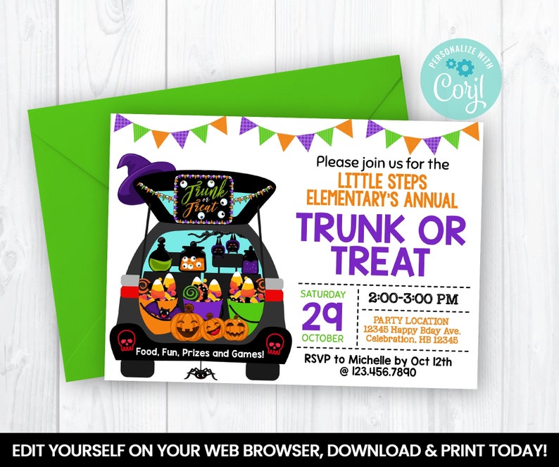 Trunk or Treat Editable Invitation Template 8.5x11 Inches - Etsy