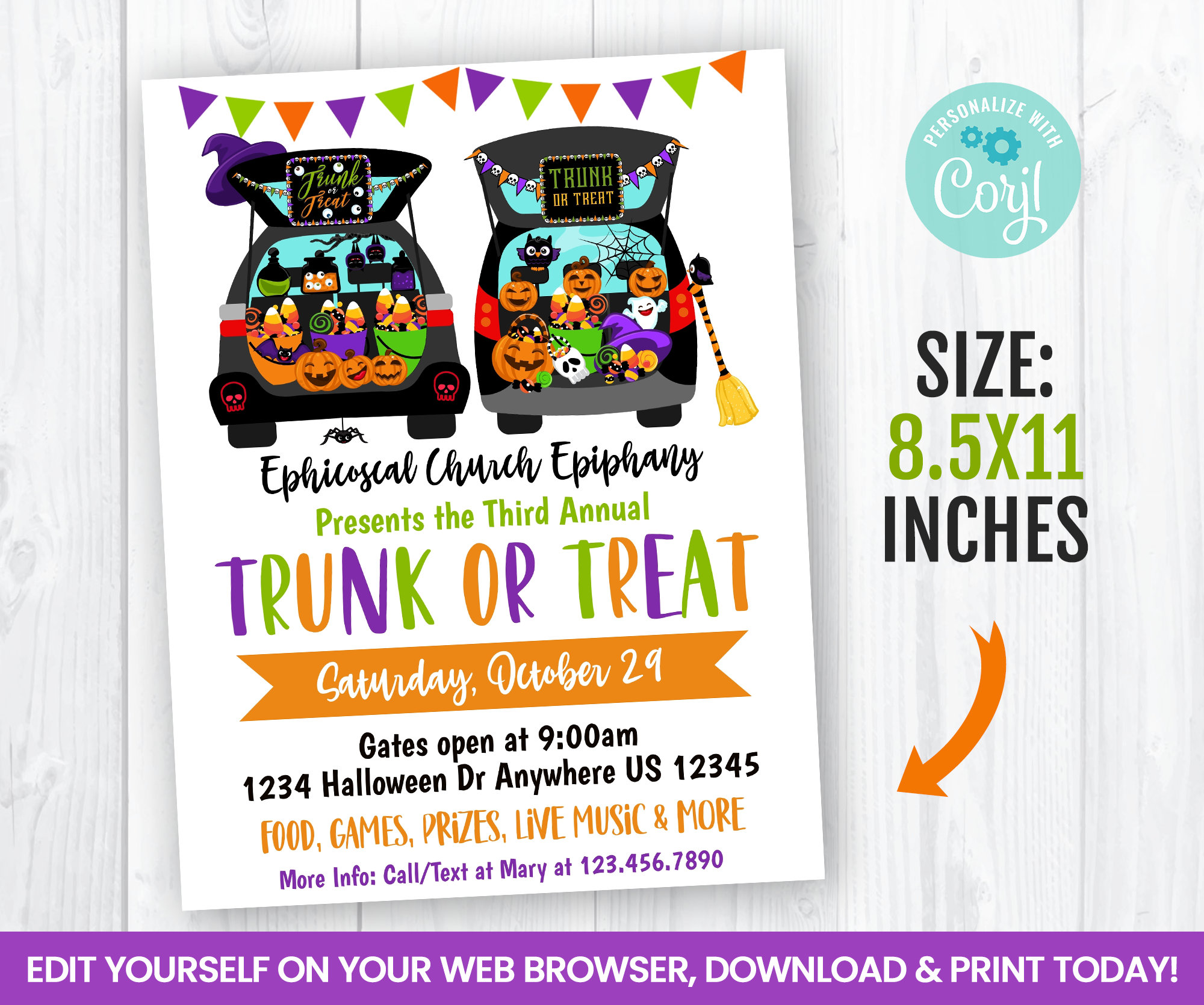 EDITABLE Halloween Trunk or Treat Flyer Template, 22.22x22 Inches, Cars Self  Editing Invite, INSTANT ACCESS With Regard To Trunk Or Treat Flyer Template