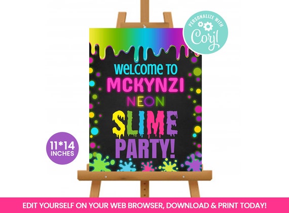 Slime Birthday Welcome Sign Girl's Slime Birthday Welcome Sign Slime  Birthday Party Decorations Editable Instant Download SL1 