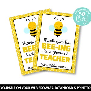 EDITABLE Teacher Appreciation Gift Tag,  Boss Worker Staff Corporate, Honey Bee, Lip Balm Self Editing treat tags, INSTANT ACCESS