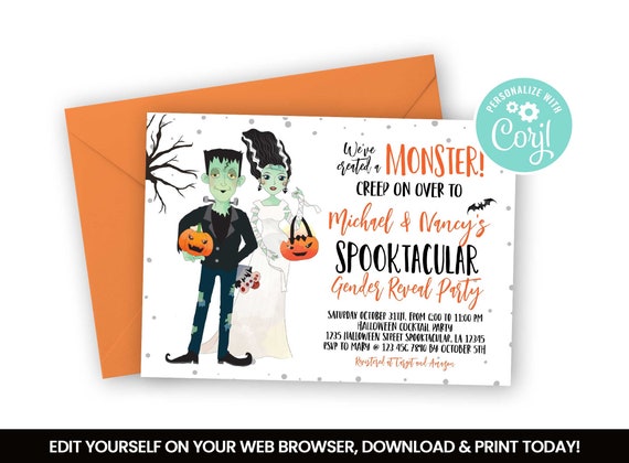 EDITABLE We've created a Monster Invitation, Watercolor Halloween Couple Self Editing Invite, Neutral Gender, Landscape, INSTANT ACCESS Il_570xn