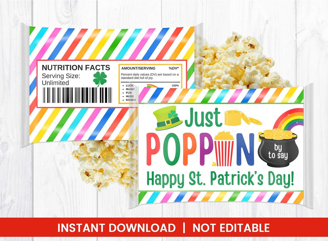 Printable Microwave Popcorn Wrapper for St. Patrick's Day - PDF Instant ...