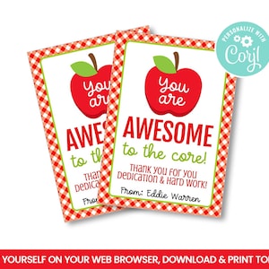 EDITABLE Awesome to the Core Gift Tag, Apple, Juice, Jelly, Teacher, Boss, Worker, Staff Corporate Self Editing treat tags, INSTANT ACCESS image 1