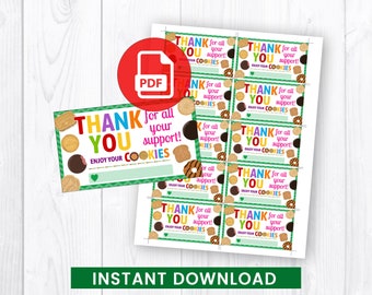 Girl Scout Cookies Thank you Tag, Delivery Note, Business Card, PDF Instant Download