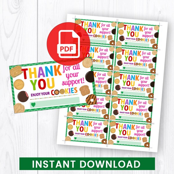 Girl Scout Cookies Thank you Tag, Delivery Note, Business Card, PDF Instant Download