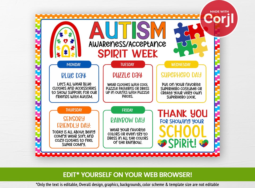 Editable Autism Awareness Acceptance Spirit Week Flyer Itinerary Il 1080xN.5767006234 Dfbs