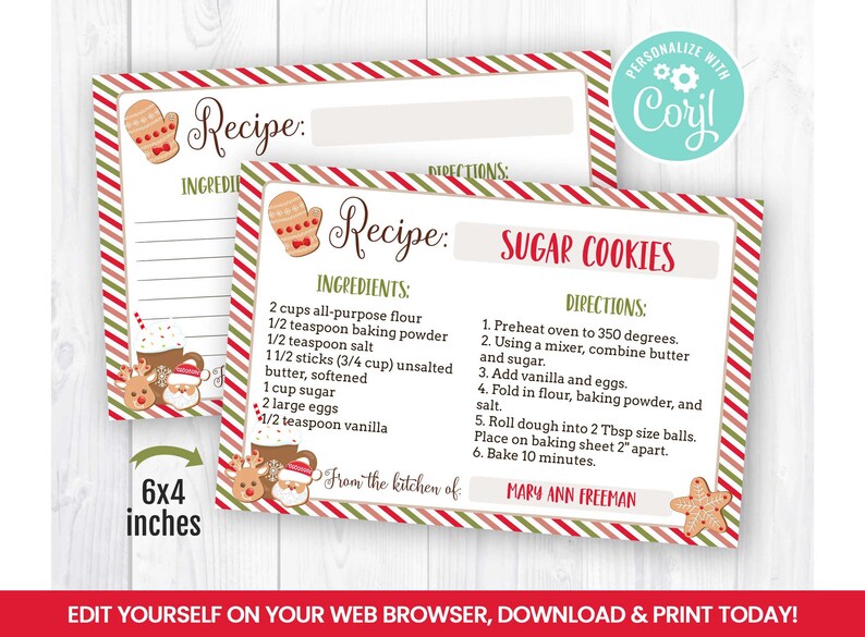 Editable Christmas Cookie Exchange Recipe Card Holiday Recipe - Etsy