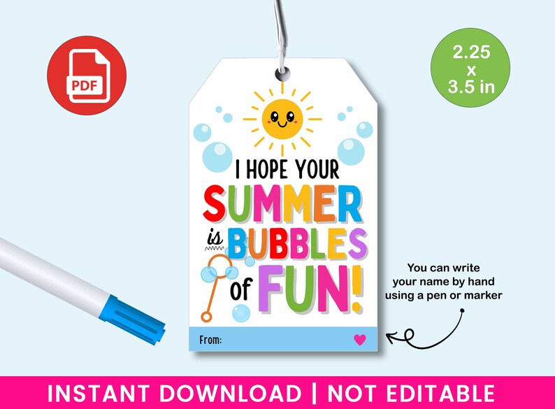 Bubbles of Fun Printable Gift Tags Bubble Wands Summer Tag Etsy
