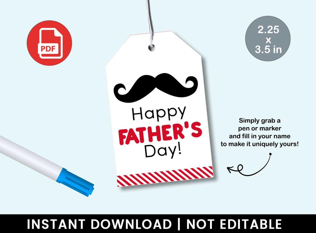 Printable Mustache Father's Day Gift Tags, Dad Appreciation PDF Instant ...