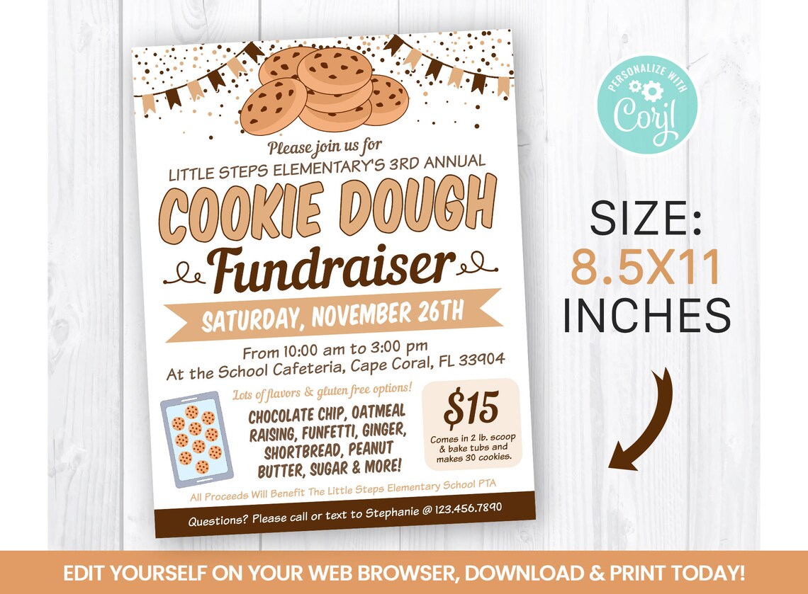 EDITABLE Cookie Dough Fundraiser Flyer Template Charity Non Etsy