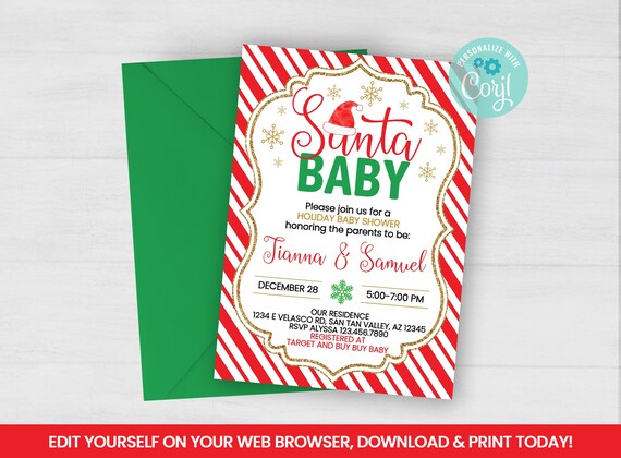 Editable Christmas Baby Santa Invitation Baby Shower Self | Etsy