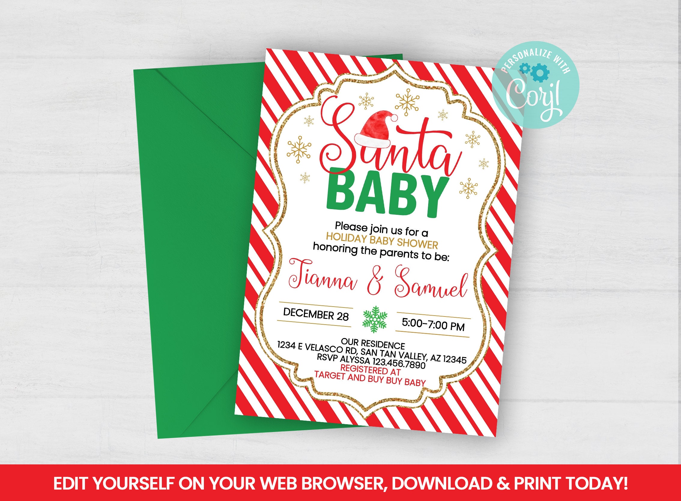 Editable Christmas Baby Santa Invitation Baby Shower Self - Etsy