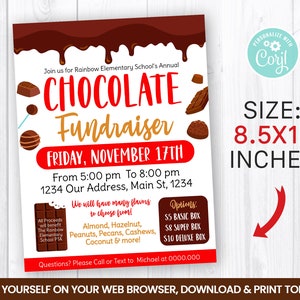 EDITABLE Chocolate Fundraiser Flyer Template, Charity Non Profit Event Poster, Candy Bar Sale Self Editing 8.5x11 Inches INSTANT ACCESS