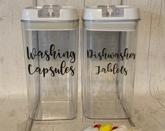Personalised Air tight Containers,  Dishwasher Tablets, Washing Capsules, Powder, New Home Gift, Utility Room, Washing Powder, Tabs