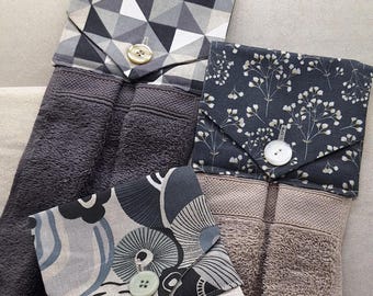 Grey and beige - modern kitchen towels in trendy colours - hanging towel - with loop made of decorative fabric - super practical